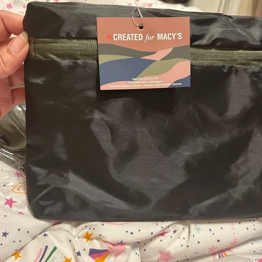 NWT Macy's Black Nylon Pouch Backpack